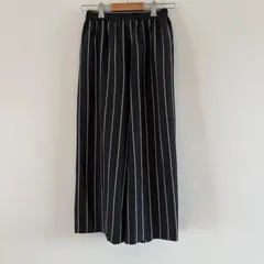 vintage ガウチョパンツ スカーチョ イージーパンツ リラックス ワイドパンツ フレア ウエストゴム ストライプ 黒 軽量