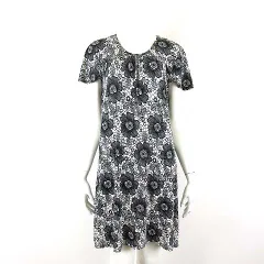 INNOCENTE イノセント チュニック ワンピース 花柄 タック シアー シフォン ストレッチ 半袖 M-L オフ白 黒 ブラック