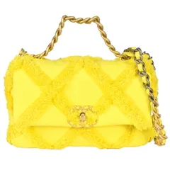 シャネル CHANEL 19 マトラッセ チェーン ショルダーバッグ 2WAY キャンバス レザー イエロー ゴールド/シルバー金具 フリンジ 【中古】