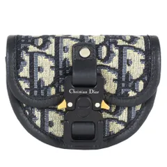 ディオール Dior ギャロップナノポーチ オブリーク ポーチ ジャガード レザー ネイビー トロッター 【中古】