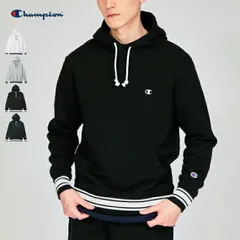 Champion チャンピオン メンズ フーデッドスウェットシャツ ラインリブ (裏毛) / プルオーバーパーカー ワンポイントロゴ 単色Cロゴ リブライン ボーダー 綿 コットンUSA 裏パイル 男性用 (C3-Y138)
