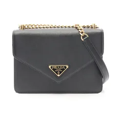 プラダ PRADA ショルダーバッグ 1BD200 ブラック サフィアーノレザー トライアングルロゴ チェーンショルダー レディース Used A