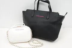 中古 リエンダ rienda ボストンバッグ ブラック ホワイト ショルダーバッグ 2点セット ポーチ