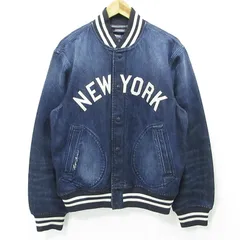 【三重本店】 中古 RALPH LAUREN | ラルフローレン × NY YANKEES ニューヨークヤンキース MLB デニムスタジャン ロゴワッペンデニムジャケット ブルゾン ネイビー インディゴ サイズ：M 【93】