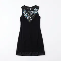 [C-12] 黒 花柄刺繍 ノースリーブワンピース