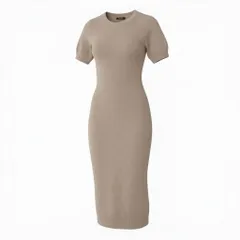 I FENDI フェンディ ズッカ柄 半袖ニットワンピース ロングドレスワンピース  40サイズ ベージュ レディース 女性用nu1