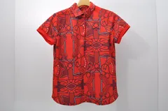 中古 レディース キャロウェイ Callaway 半袖ポロシャツ M 赤×紺 レッド×ネイビー 総柄