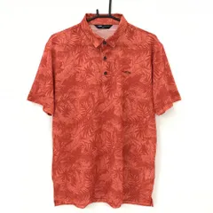 ティゴラ 半袖ポロシャツ ライトオレンジ×レッドオレンジ系 総柄 リーフ 胸ロゴ メンズ LL ゴルフウェア TIGORA