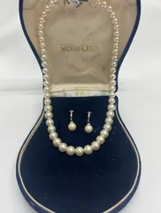 N 最終値下げ中【ヴィンテージ】343 パール 真珠 ネックレス イヤリング 2点セット silver 925 刻印 かわいい 冠婚葬祭 おでかけ シンプル ケース付き