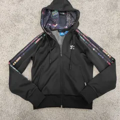 ADIDAS　アディダス  【サイズ】  S　ジャージ　トラックジャケット　フーディー　夜景柄　ストライプ　BLACK　ブラック　中古　古着