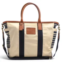 コーチ／COACH バッグ トートバッグ 鞄 ハンドバッグ メンズ 男性 男性用 コットン 綿 キャンバス レザー 革 オフホワイト 白 ホワイト  F71268 ヘリテージ ビーチ キャンバス ビンテージ ストライプ ゲッタウェイ トート ストライプ 2WA