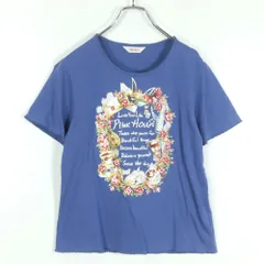 ピンクハウス★キュートなプリント柄♪半袖カットソー Tシャツ 大きいサイズL 青系 薄手 z18856