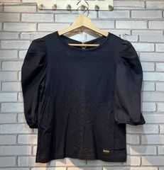 ブルーレーベルクレストブリッジ チェックリボン パフスリーブブラウス 