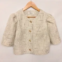 NICE CLAUP ナイスクラップ ツイードショートジャケット ホワイト系 F ○□