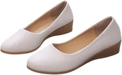Natsume shopping mall 痛くないパンプス レディース ウェッジ ソール ぺたんこ ローヒール 幅広 オフィス 仕事 (オフホワイト,  23.5 cm)