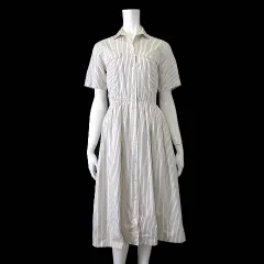 バーバリー BURBERRY ワンピース ロング シャツワンピース コットン 半袖 ピンストライプ S 7 白 ホワイト ベージュ 国内正規品