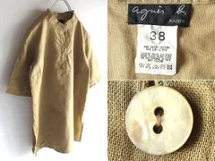 希少 ビンテージ agnes b. アニエスベー コットンリネン バンドカラーシャツ プルオーバー ブラウス 38 ベージュ 日本製のサムネイル