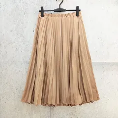 COLZA  Honeys コルザ ハニーズ プリーツ スカート ミディ丈 ウエストゴム 光沢 ピンクベージュ Lサイズ ◎_〇◇