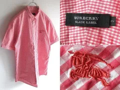 希少 BURBERRY BLACK LABEL バーバリーブラックレーベル ロゴ刺繍 コットン 切替 ギンガムチェックシャツ 2 ピンク ホワイト
