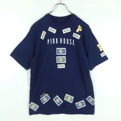 ピンクハウス★ヒナギクとロゴワッペンがいっぱい♪ 可愛い半袖カットソー サイズL 紺系 z18864