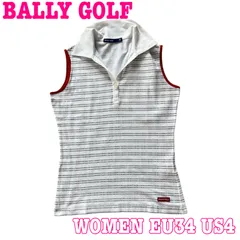 BALLY GOLF バリーゴルフ ノースリーブ ロゴボーダー柄 コットン ストレッチ ゴルフシャツ 34