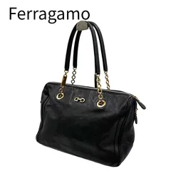 Ferragamoフェラガモ ハンドバッグ ガンチーニ ブラック レザー ゴールド金具