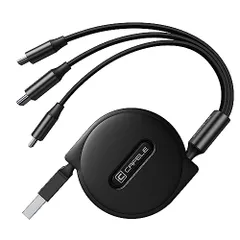 充電ケーブル 3in1 巻き取り 5v/3A充電 15W CAFELEマルチ充電ケーブル高速データ転送（I０S対応のみ） 3種類端子対応（市販上のスマホ全対応） 伸縮式 絡み防止120cm 正規充電器対応 3つの異なる充電ポート (ブラック)koe