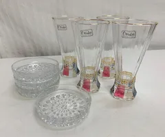 大塚硝子 ミニビアグラス Otsuka ORIGINAL GLASS クリアガラス 小皿 豆皿 フラワーパターン 昭和 レトロ 8点セット