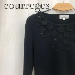 Courreges  クレージュ カットソー フラワーモチーフ ビーズ トップス ストレッチ 38 ブラック  レディース ファッション