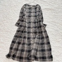 サマンサモスモス　ワンピース　チェック　ロング　前後着 3WAYリネン混ワンピース