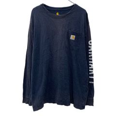 carhartt 長袖 ロゴTシャツ L ネイビー カーハート プルオーバー オリジナルフィット 胸ポケット アームプリント 春物 a803-6262