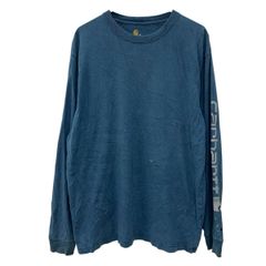carhartt 長袖 ロゴTシャツ M ターコイズブルー カーハート プルオーバー アームプリント オリジナルフィット 無地Tシャツ 春物 a803-6265