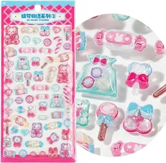 K-Bom 食べ物シール ぷっくりシール ぷくぷく ちゃんと硬い 3D 立体 ステッカー スマホケース iPad 手帳デコ カラフル かわいい (CANDY)