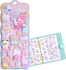 K-Bom おしりぷにぷにシール かわいい 動物 キャラクター 3D マシュマロ ふわふわ もちもち もっちりスクイーズ ステッカー 子供 大人 手帳 デコレーション ゆめかわ １枚 (ビション)