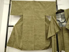 平和屋着物●男性　紬　アンサンブル　媚茶色　正絹　逸品　AABG5876ck