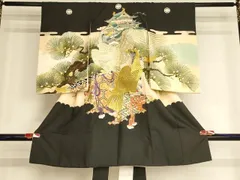 平和屋着物[]お宮参り　男の子　祝着　産着　初着　のしめ　刺繍　鷹　風景松文　金銀糸　金彩　正絹　逸品　AABG3176ja