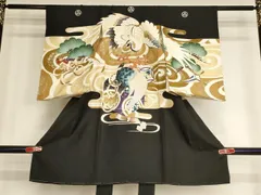 平和屋着物[]お宮参り　男の子　祝着　産着　初着　のしめ　駒刺繍　鶴　亀　金彩　正絹　逸品　AABG3188ja