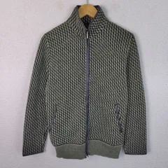 90s イタリア製 MISSONI ミッソーニ ニットジャケット 総柄 アースカラー グリーン 12サイズ メンズ 古着 モード レトロ アメカジ