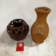 竹籠  花籠  花かご (花器)  2個まとめて レトロ  ヴィンテージ  竹工芸品 長期保管  現状品  (中筒ありのものあり)Ｕ083