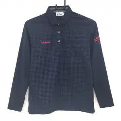 【超美品】アディダス 長袖ポロシャツ ネイビー 千鳥格子 胸ポケット付 レディース M/M ゴルフウェア adidas
