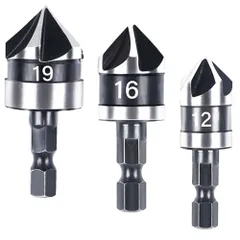 【数量限定】皿取り錐ドリル カウンターシンク 面取りビット 座ぐり バリ取り 六角軸 面取りカッター 皿取錐 下穴錐 電動ドリル用カッター カウンターシンク 座ぐり 六角軸 6.3mm 5枚刃 （12mm 16mm 19mm ）