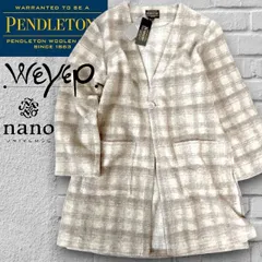 PENDLETON × NANO universe ペンドルトン ナノ・ユニバース WEYEP別注 トリプルコラボ ウール混スライバーニット チェック柄 Vネック ロングジャケット コート カーディガン 2575-0224 定3.4万▲034▼60318w02