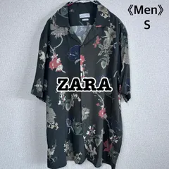 【ZARA MAN】総柄 花柄 半袖シャツ ビスコース100% リラックスフィット ブラック系 春夏