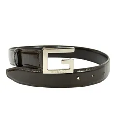【美品】GUCCI グッチ レザー ベルト Gロゴ バックル ダークブラウン シルバー金具 037 0959 レディース