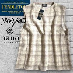PENDLETON × NANO universe ペンドルトン ナノ・ユニバース WEYEP別注 トリプルコラボ ウール混スライバーニット パネル切替 チェック柄 クルーネック オーバーベスト 2575-0221 定価1.9万 F ▲020▼60318w03