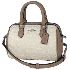 コーチ COACH ミニ ローアン クロスボディバッグ 2WAY ハンドバッグ ブロックド シグネチャー ショルダーバッグ レザー ホワイト ベージュ CY744 レディース 【中古】