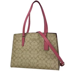 コーチ COACH ロゴ ハンドバッグ シグネチャー 2WAY ショルダーバッグ トートバッグ コーティングキャンバス ベージュ ピンク C4075 レディース 【中古】