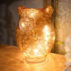 D★【やさしく灯るガラスオブジェ】テーブルライト ガラス アニマル ふくろう かわいい ベッドサイドランプ デスクランプ 電池式 大サイズ 間接照明 ナイトライト LEDライト 琥珀色 ナチュラル ギフト ガラスシファライト c8c10884