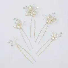 【新品】 Haodeliy 髪飾り ヘッドドレス 木の葉 花モチーフ パールUピン 5点セット 花嫁 ヘアアクセサリー 手作り ウェディングヘッドドレス 髪飾り フラワー 結婚式 披露宴 二次会 発表会 卒業式 入学式 パーティー 和装用髪飾り ヘアアクセ 1