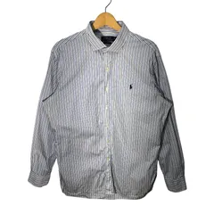 POLO RALPHLAUREN ポロラルフローレン 長袖シャツ ボタンダウンシャツ ボーダー CHINA製 16 1/2 34/35サイズ ホワイト ライトブルー ネイビー